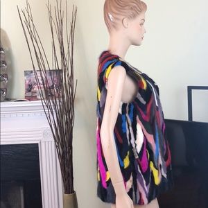Genuine Mink vest - multicolor with leather trim